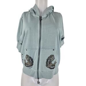 Hale Bob Topez Lightweight Hooded Beaded Short Sleeve Jacket XL NWT MSRP $140